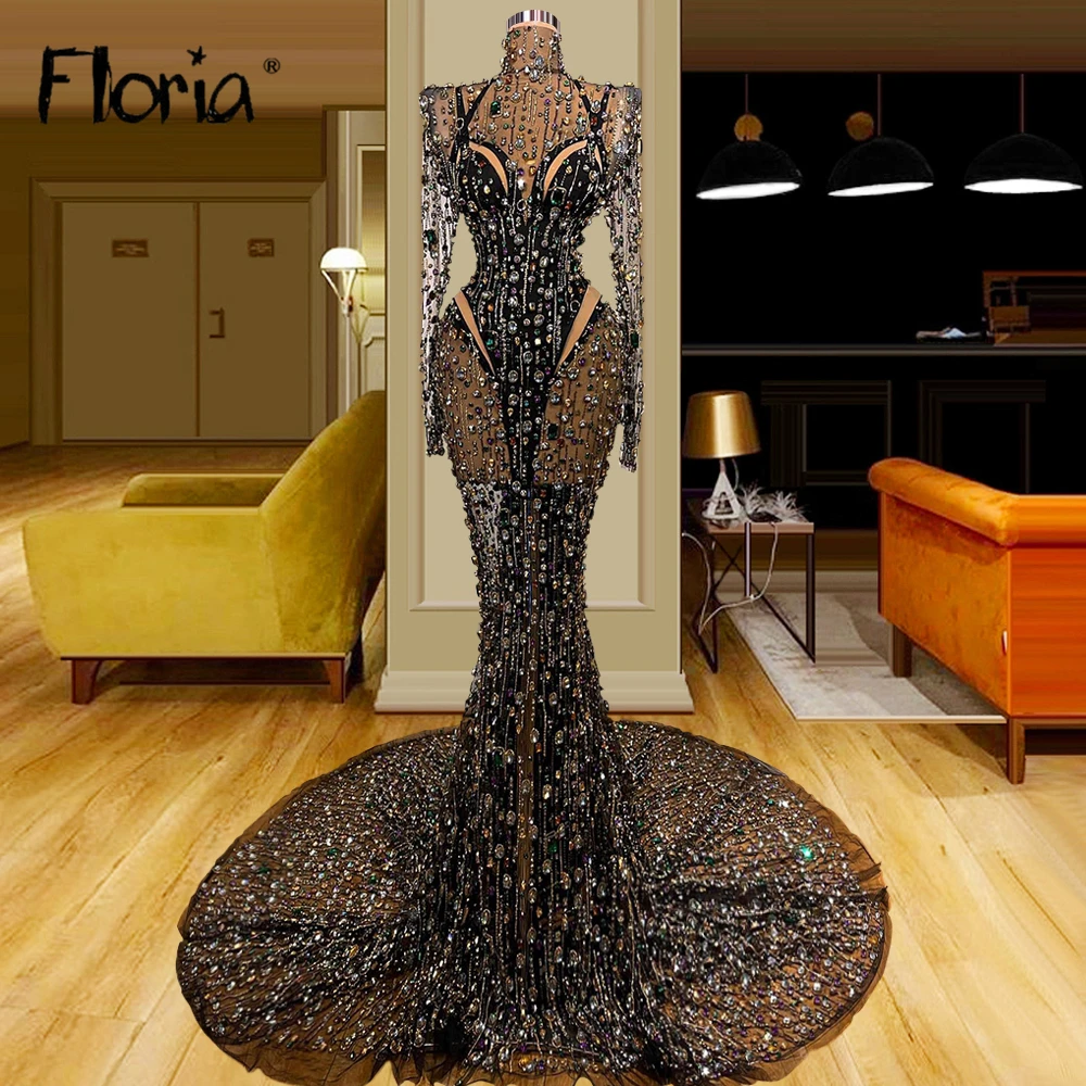 

Женское вечернее платье-Русалка с длинным рукавом, с кристаллами