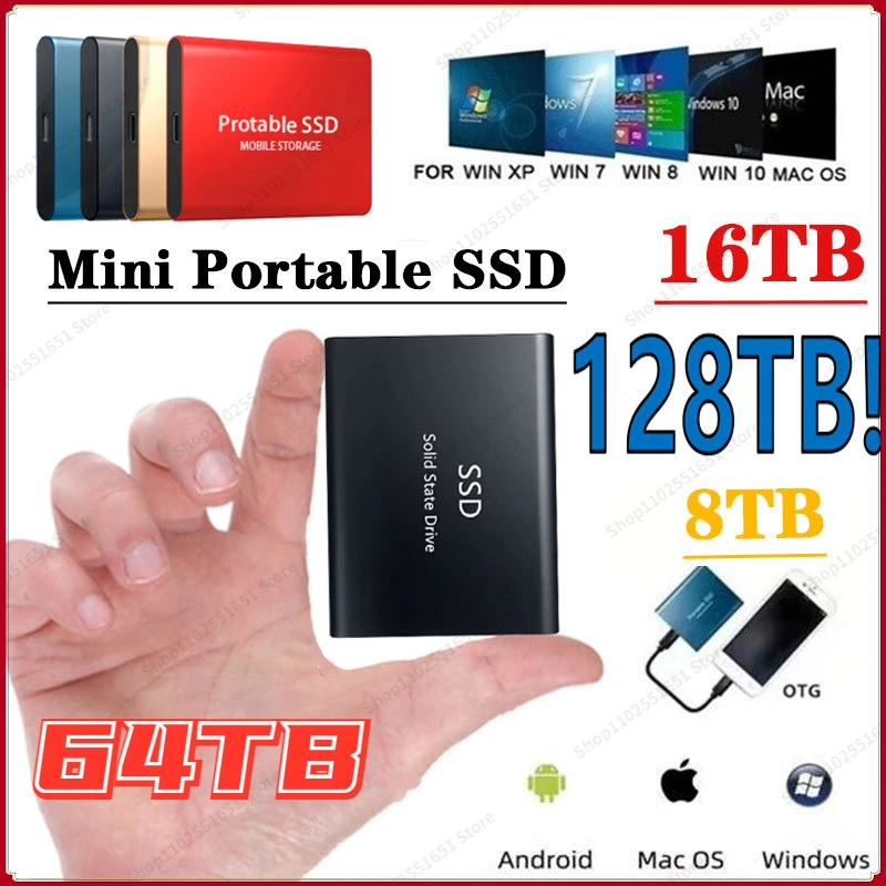 

Mini SSD 2TB High-capacity USB3.1 Type-C Interface 128TB 16TB Portable Hard Disk Metal Matte Surface Material External Hard Disk