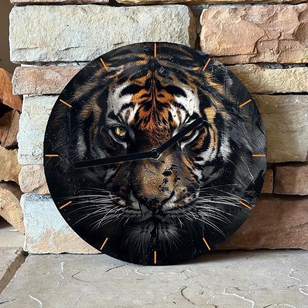 Тихие настенные часы с тигровым рисунком 8x8 дюймов из алюминия самодельные