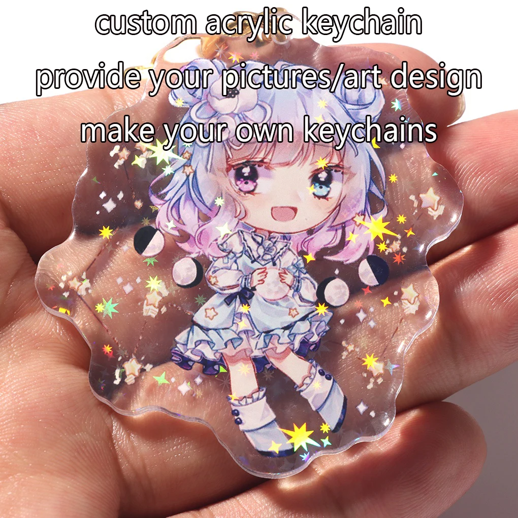 Fashion Anime Custom Keychains Cartoon Clear Acrylic Key Chain Photo Customized Anime Charms Hologram Personalized Keychains