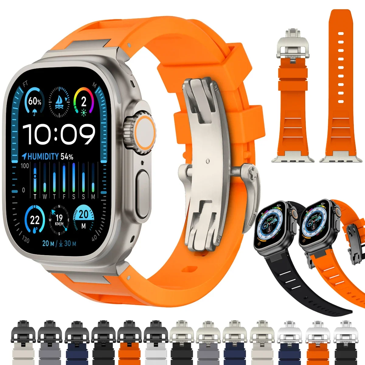 Спортивный резиновый ремешок для Apple Watch S10 46MM Ultra 2 49MM 45MM 44MM Мягкий силиконовый