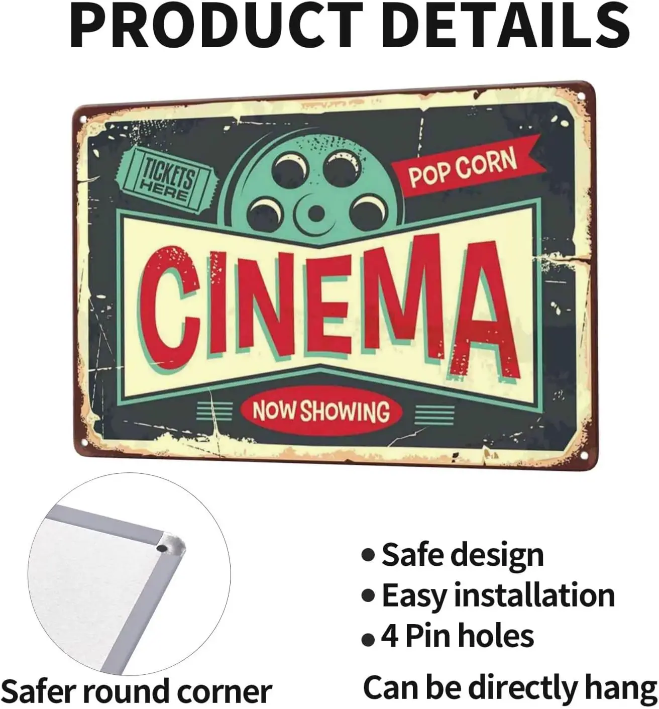 LOVEJ Cnem Sgn Vntge Metl Tn Wll Decor Tckets Here Pop Corn nd Move Sgns for Br Pub Club Mn Cve 8 x12 nch (CTP