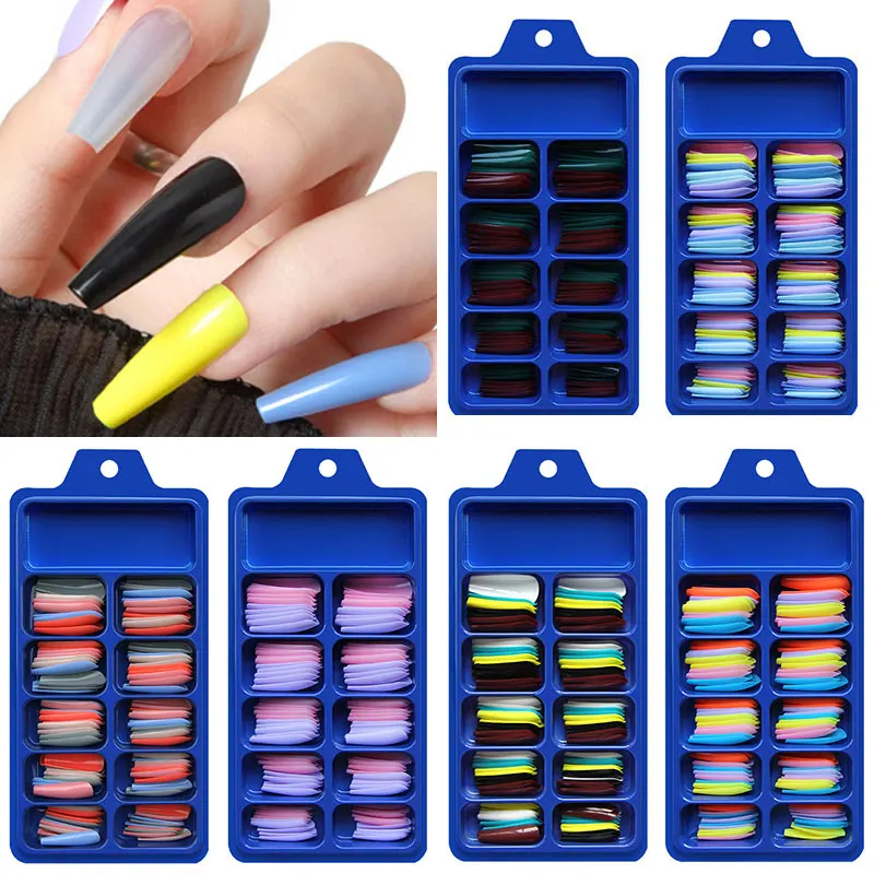 

100Pcs False Nail Tips Matte Full Cover Long Stiletto Fake Nails Art Manicure Long Ballet Nail Extension Mix Color Manicure