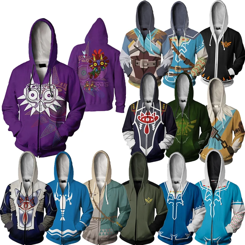 

New Anime Zelda Link Cosplay Costumes Male Hoodies Sweatshirts Hat Jackets Men Streetwear Zipper Suit