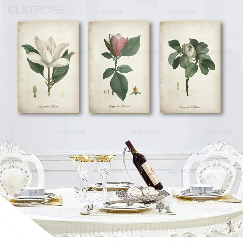 

Растительный цветок магнолии, винтажные принты на холсте, дикое растение, плакат на стену, эстетический домашний декор, гостиная