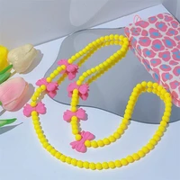 trendy bracelet resin rose bow acrylic beaded yellow charming lanyard female decoration anti lost mobile phone chain accessories
