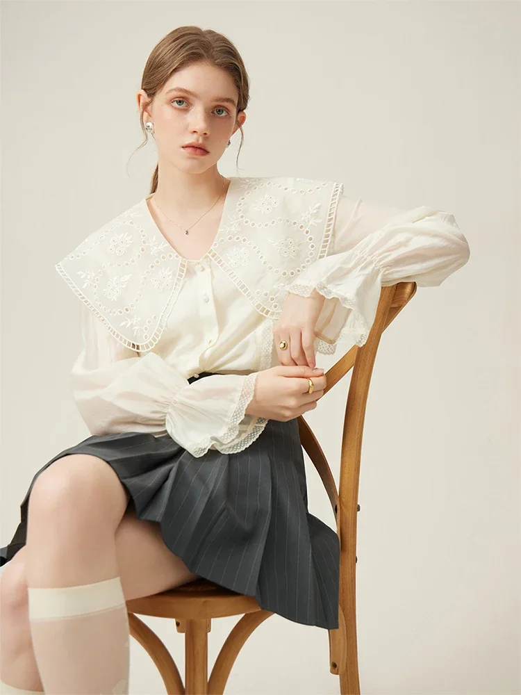 Женская блузка с длинным рукавом и воротником Питер Пэн