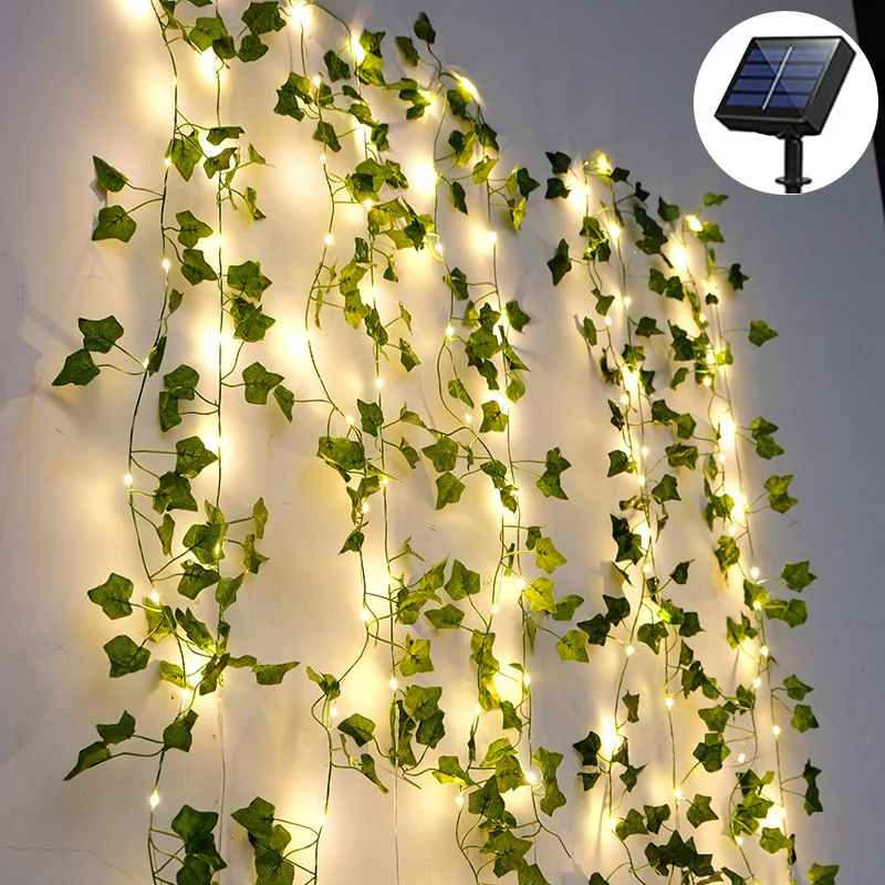 10m 100led Solar String Fairy Lights Outdoor Waterproof Ivy Lights LED Artificial Maple Leaf Christmas for Garden Decoration