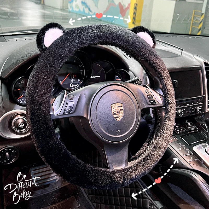 

38CM Car Steering Wheel Cover Cartoon Bear Ears Plush Winter Car Non-slip Handle Gloves Cute Steering Wheel Cover Accessories