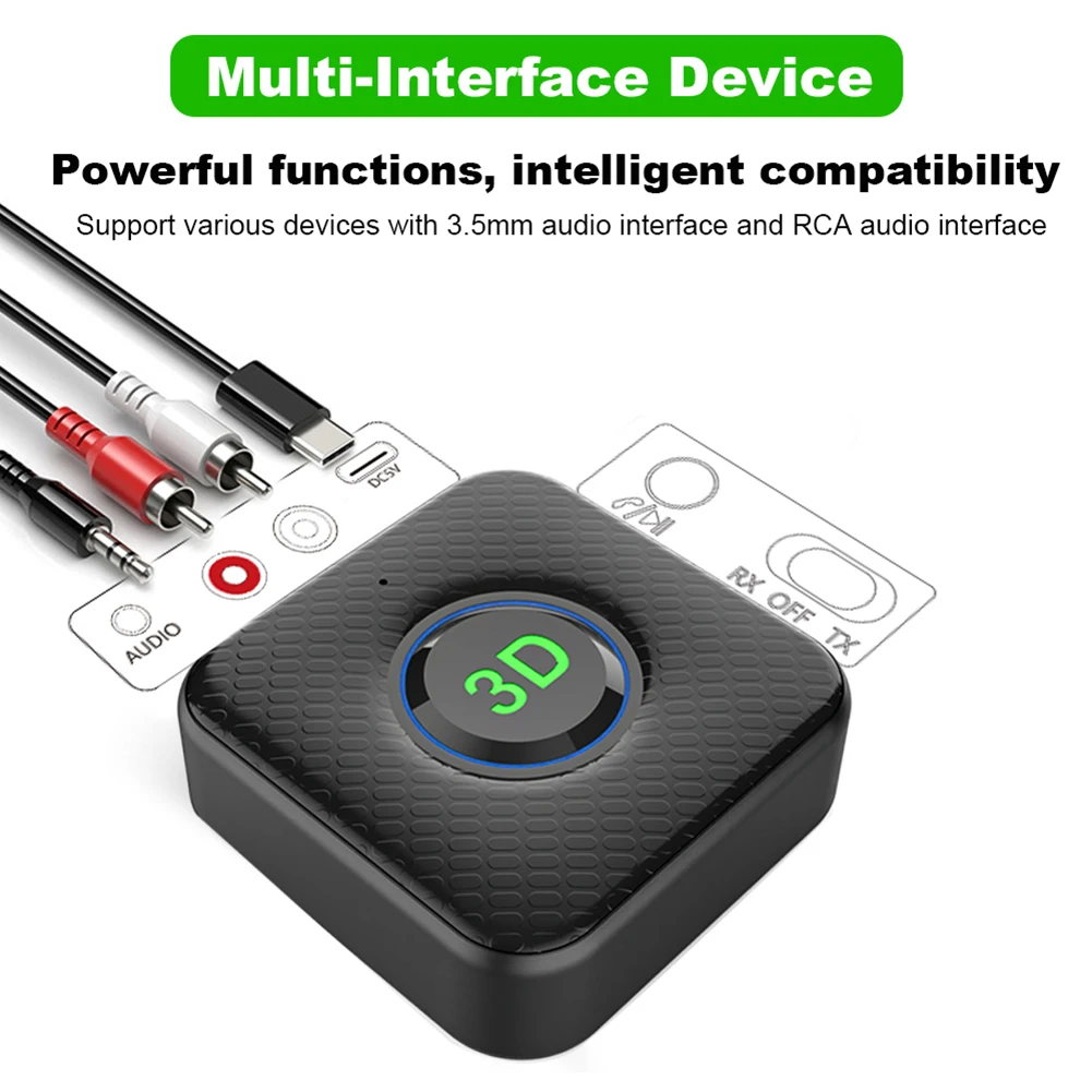 

Bluetooth-совместимый аудио-адаптер, гарнитура для звонков для ТВ, ПК, автомобильный динамик, 3D стерео аудио передатчик, приемник-адаптер