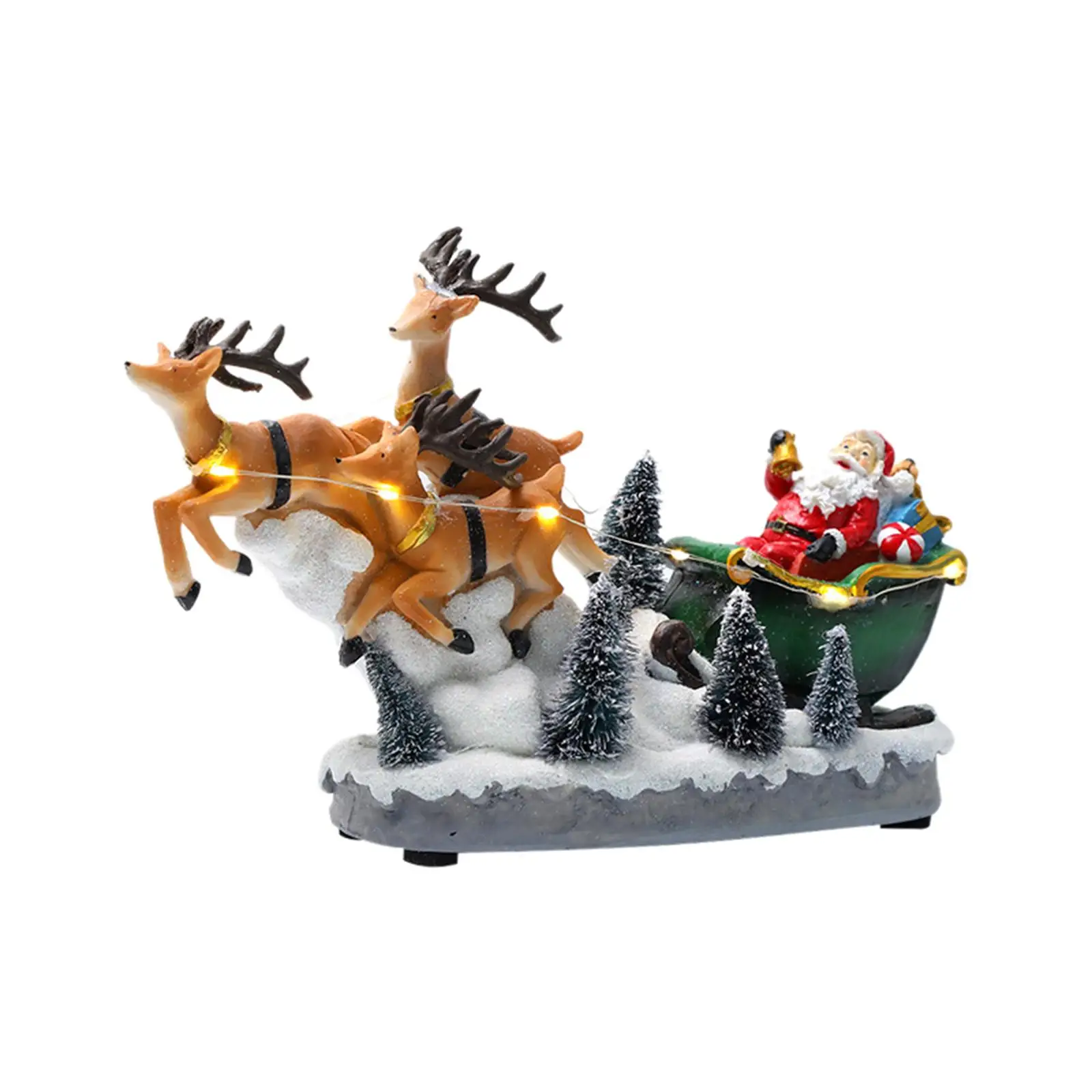 

Santa Claus Doll Elk Sled Christmas Ornament Music Miniature Statue Glowing LED Xmas Decoration Home Decor Gifts for Kids