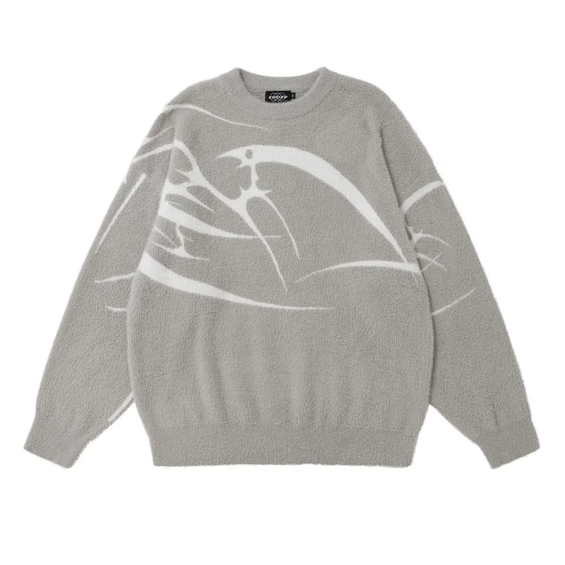 Модный вязаный свитер в стиле хип-хоп уличный Повседневный пуловер с принтом