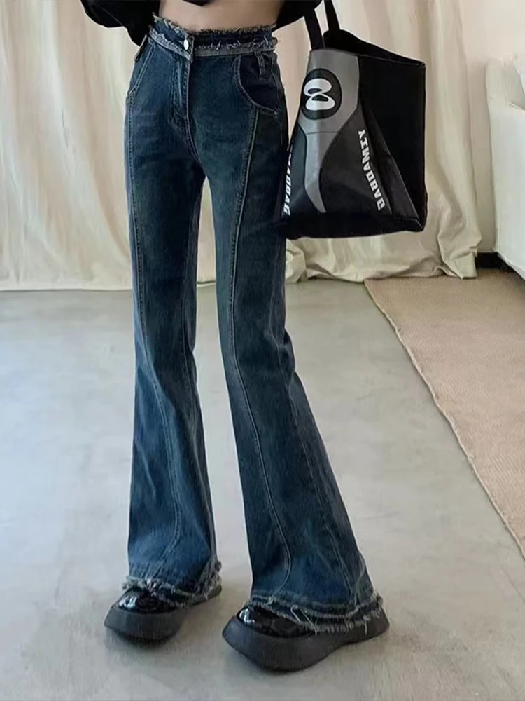 

Джинсы с высокой талией в стиле ретро для маленьких девочек, весна 2023, новая модная детская одежда для больших мальчиков с разрезами