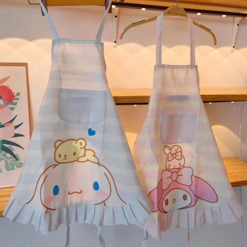 

Kawaii Sanrioed Anime Cartoon series mymelody Cinnamoroll Kuromi Cute Pattern Cotton Sleeveless Apron restaurant workwear