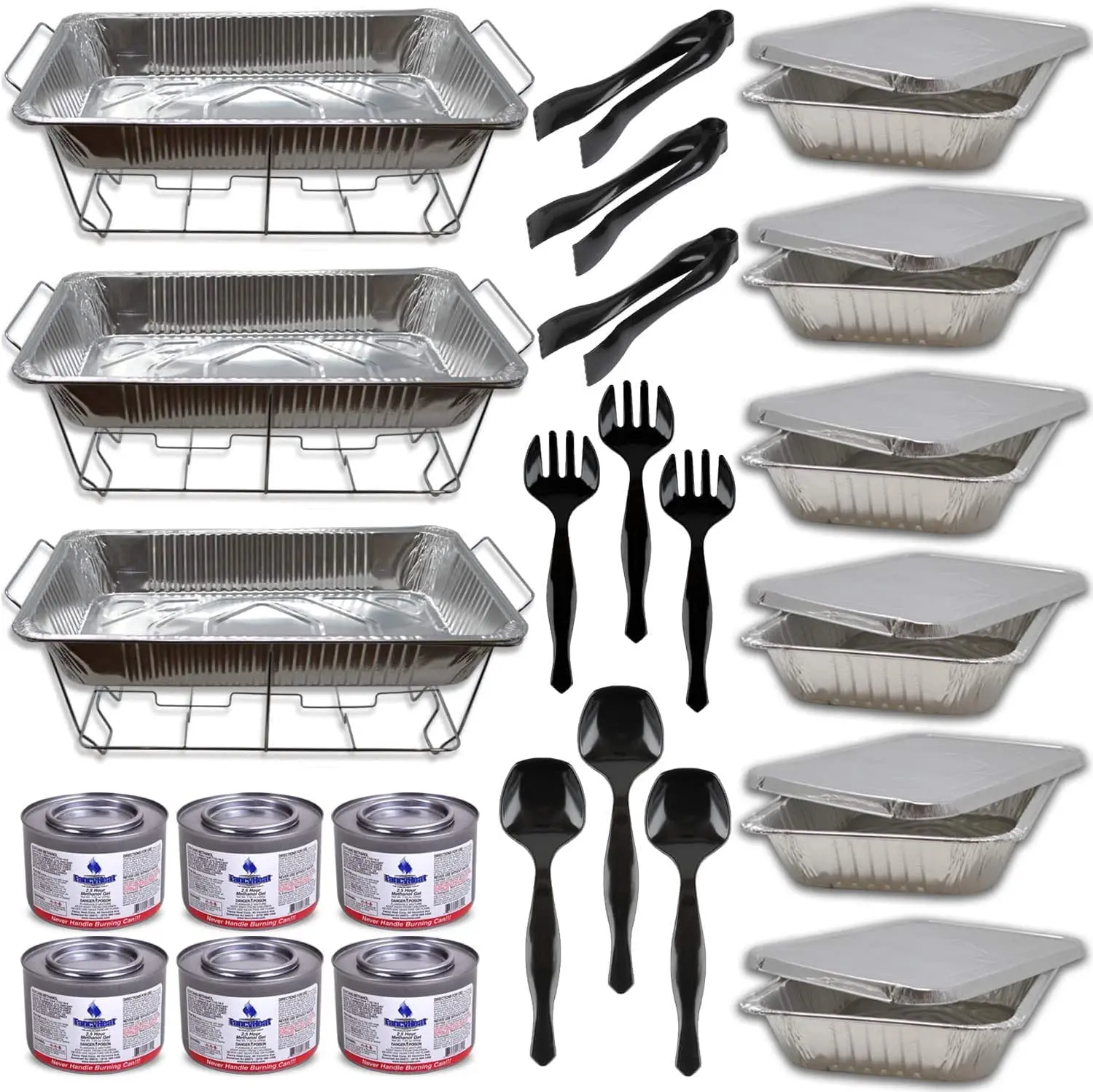 

Chafing Dish Buffet Set Disposable Buffet Servers and Warmers Buffet Serving Kit Includes Chafing Fuel Foil Pans Full Size, 9x13