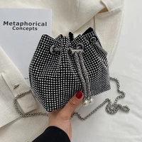 bright diamond glitter drawstring handbags and purses 2022 luxury designer womens mini chain bucket shoulder crossbody bag