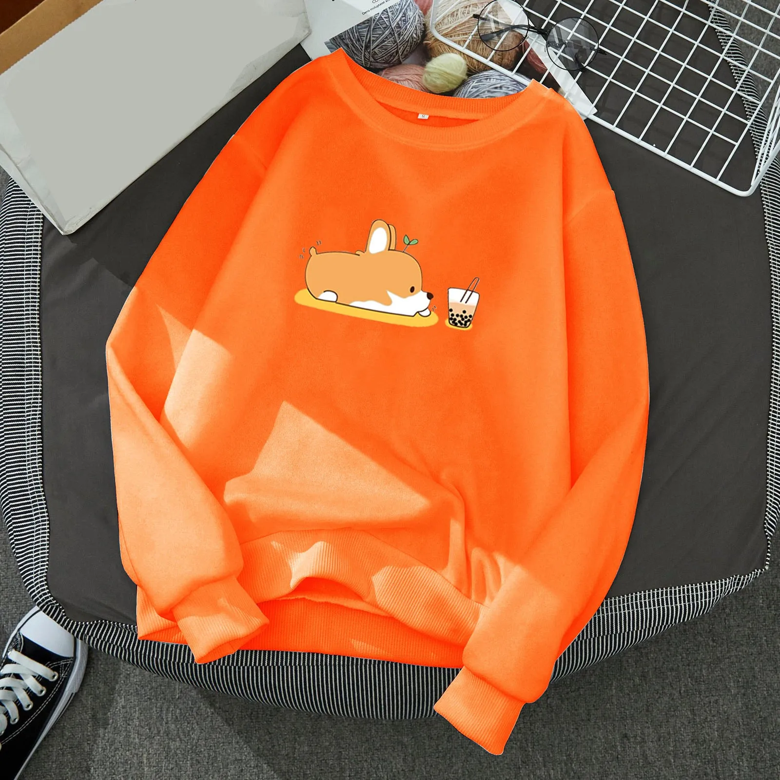 

Women's Pullovers Fun Graphic Print Round Neck Long Sleeve Sweatshirt Tops Blank Cardigan