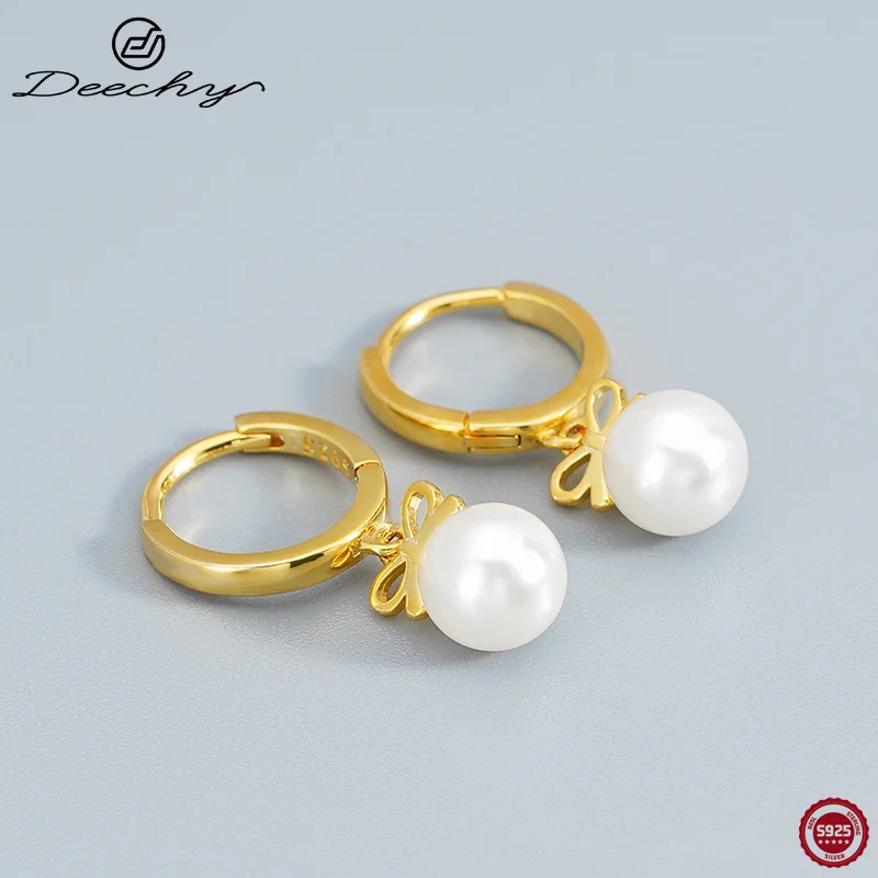 Женские серьги-подвески из серебра 925 пробы с искусственным жемчугом