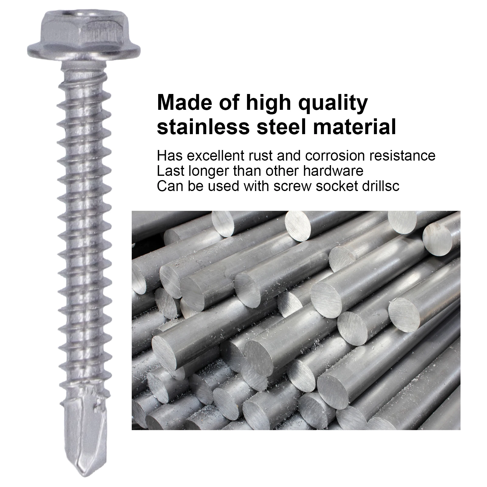 100 шт. Самонарезающие винты из нержавеющей стали с шестигранной головкой