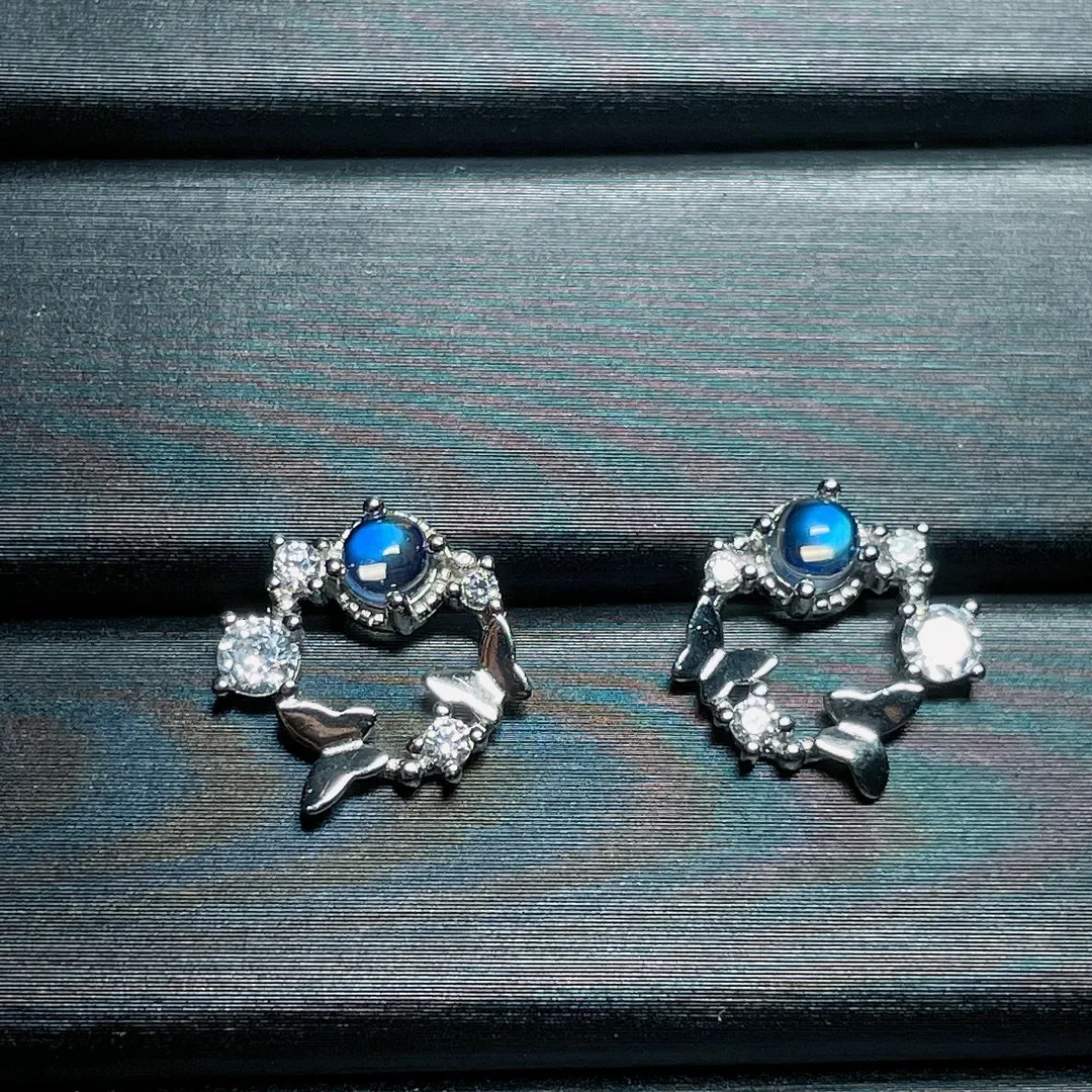 

2023 New S925 Sterling Silver Pure Natural Indian Moonlight Stone Earrings Butterfly Earrings Without Optimized Main Stone