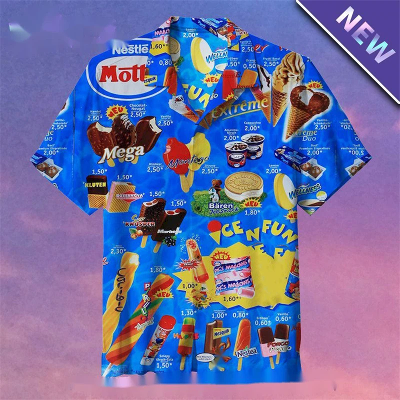 Vintage 80s 90s Clothes 3D Print Trendy Cool Fashion Ice Cream Shirts Beach Party Tops Short Sleeves Summer Men's Men Top