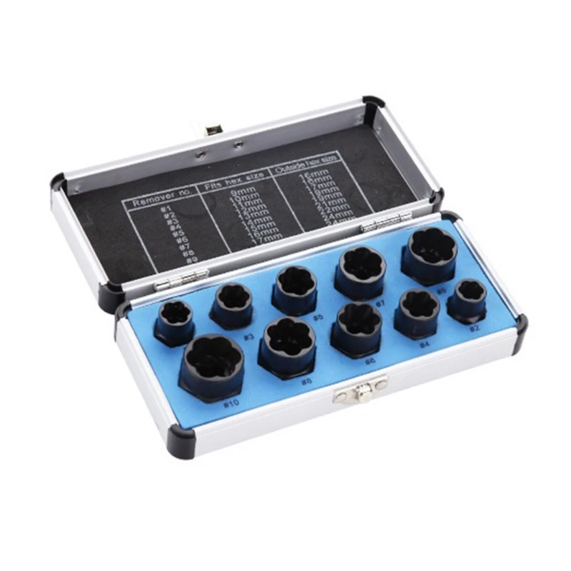

High Section Impact Nut Bolt Extraction Tool Set SAE Sizes Internal Helical-Grip Stripped Nut Bolt Extractor Socket 10x