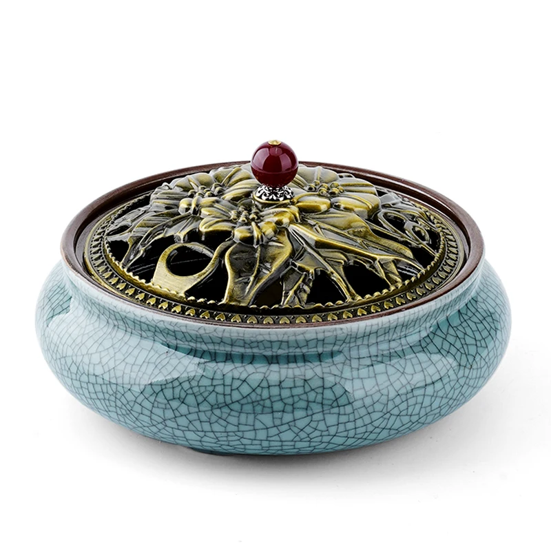 

Large Incense Burner Mosquito Incense Box with Cover Home Interior Decoration Ornaments Ceramic Retro Incense Burner D718W
