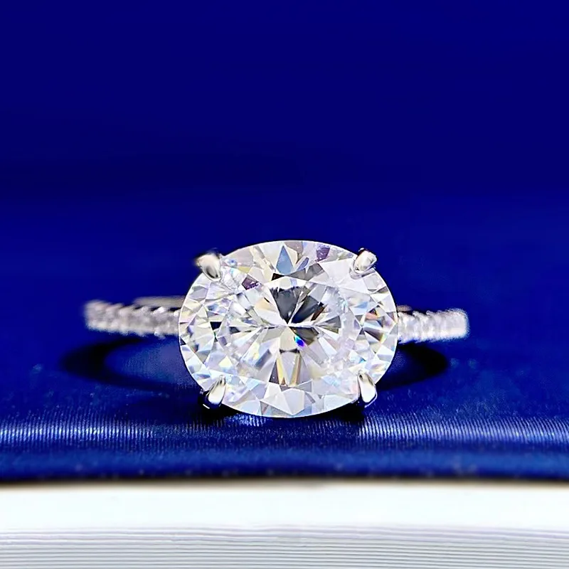 

Модные стильные кольца из стерлингового серебра 925 пробы с высокоуглеродистым овальным покрытием 8*10 мм, женские кольца с имитацией бриллиа...