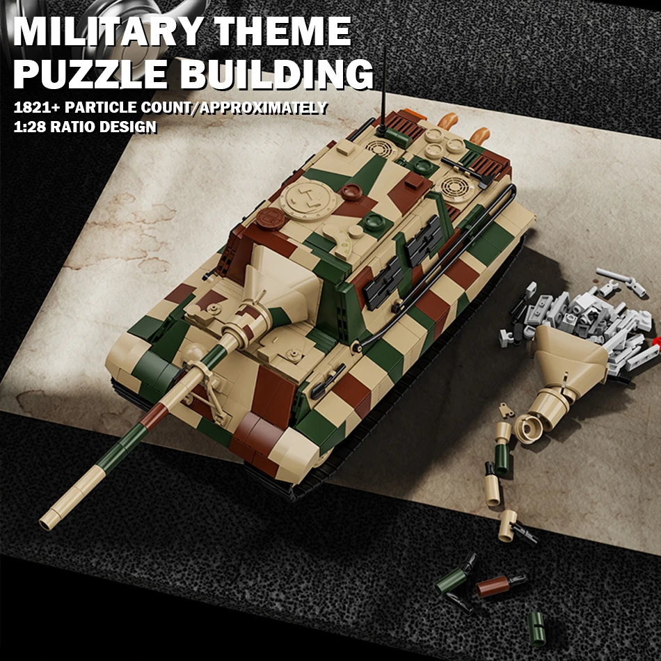 Фото 1821 деталь, 1944 Jagdtiger, танк-разрушитель, конструктор, немецкая военная техника, Panzer Tiger Ausf. Танк с солдатами, игрушки из кирпичиков, подарки №4