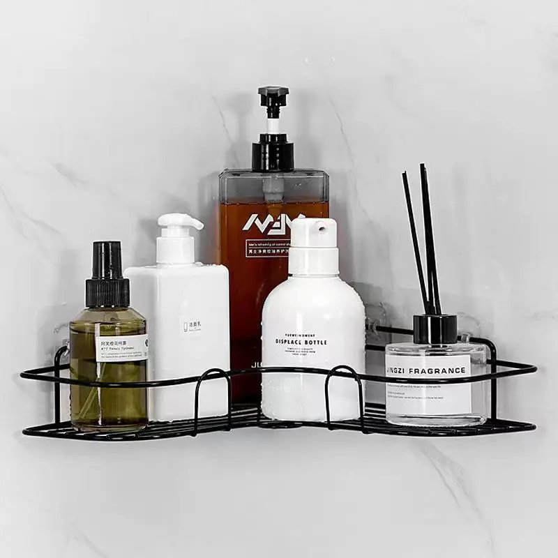 

Bathroom Corner Storage Shelves Wall Mounted Rack Shampoo Holder Iron Shower Drain Basket Punch-Free Organizer Bath Accessories