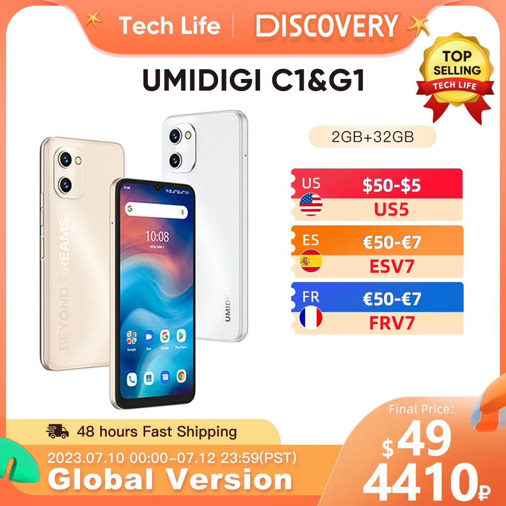 

UMIDIGI C1&G1 Global Version 3GB 32GB 5150mAh Battery Face ID 6.52" Android 12 MTK6739 Quad Core 4G OTG Dual SIM Smartphone