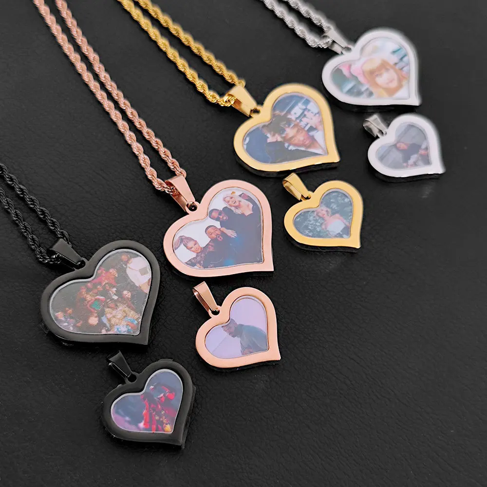 

Custom Heart Shape Charm Memorial Photo Pendant Necklace Stainless Steel Jewelry