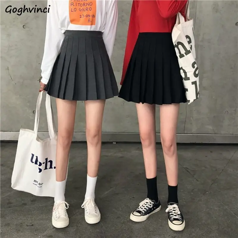 

Skirts Women Above Knee Zipper Pleated Skirt Sexy High Waist School Simple Harajuku Kawaii Classic Solid XS-3XL Ins Sweet Female