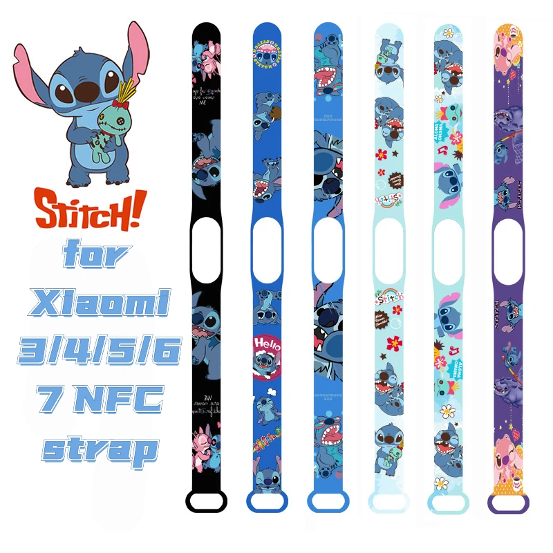 Disney Lilo & Stitch Xiaomi Strap for Mi Band 7/6/5/4/3/NFC Wristband cartoon character Print Watch Replacement Band kids gifts