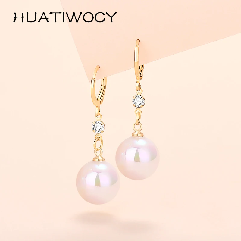 

HUATIWOCY New Fashion Pearl Zircon Earrings 925 Silver Jewelry Accessories for Women Wedding Engagement Party Gift Drop Earring