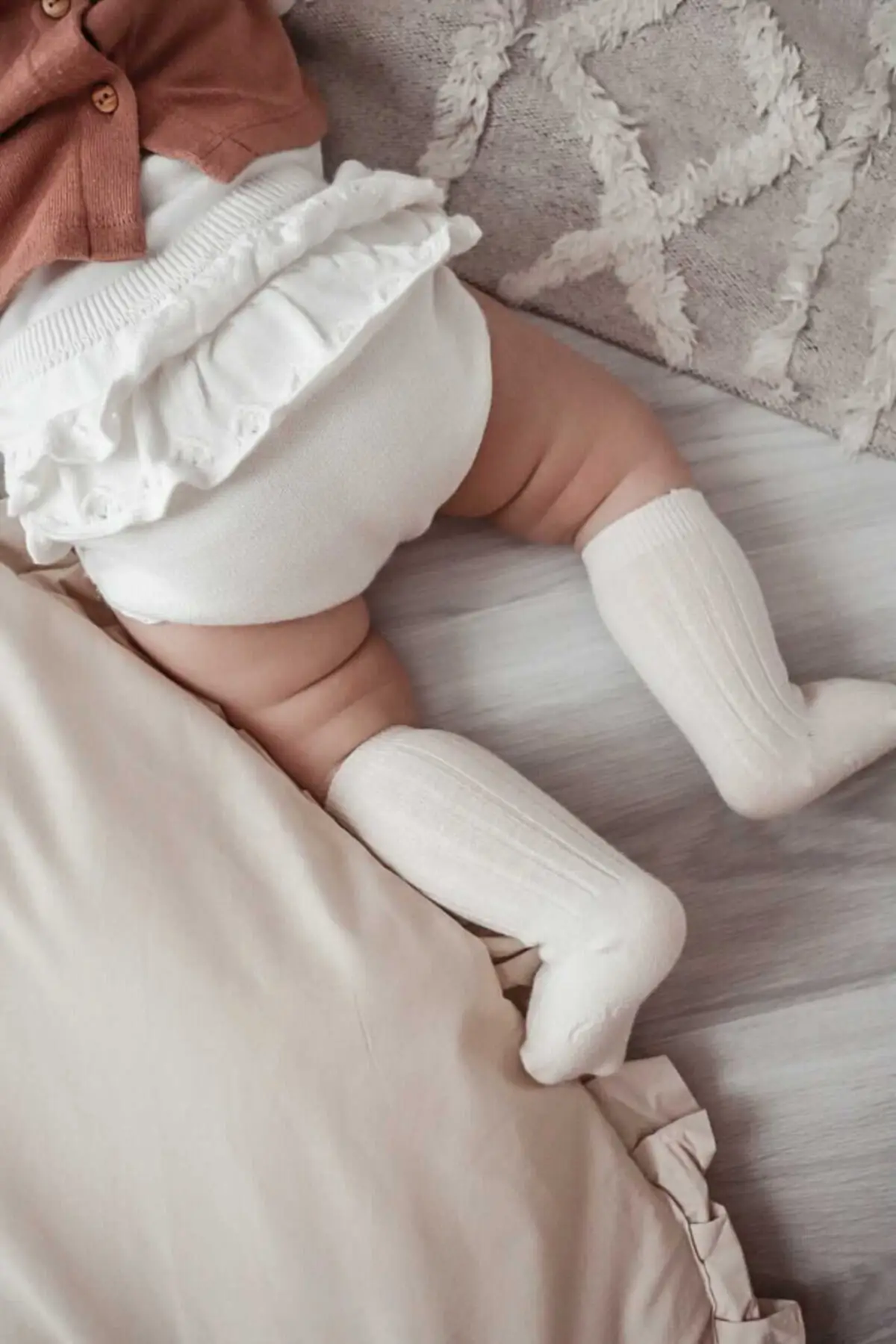 

Knee-socks-organic cotton pink striped cotton beige underwear