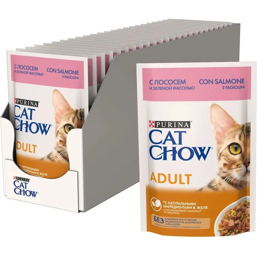 Cat Chow влажный корм для взрослых кошек всех пород лосось (26шт в уп) 85 гр | Дом и сад