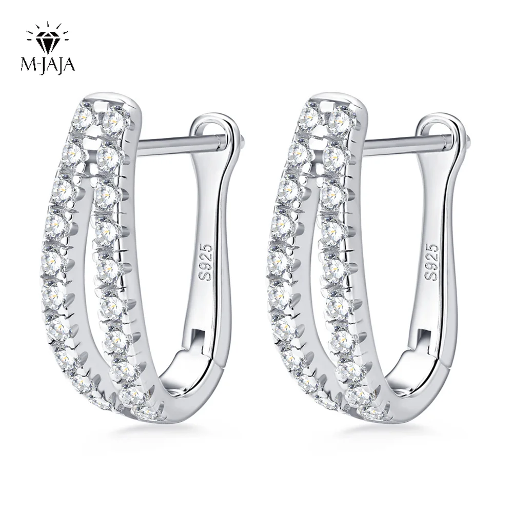 

M-JAJA Moissanite U Shape Clip Earrings 925 Silver Hoop Earrings for Women Lab Diamond Ear Studs 14k Gold Plated Wedding Jewelry