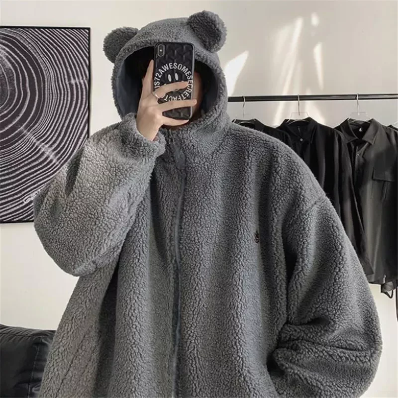 Polar Fleece Coats Men Autumn Winter 2021 Leisure Solid Warm Cotton Clothes Lamb Wool Plus Velvet Thickening Outerwear