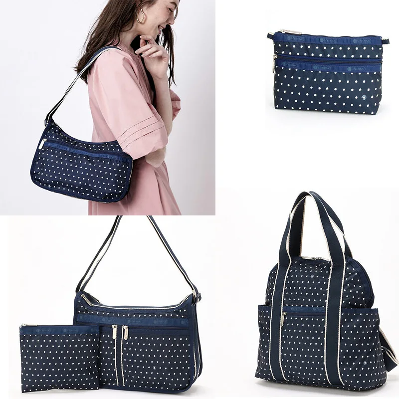 

New Lesportsac Women's Bag Diagonal Cross Small Square Bag Printed Casual Lightweight One Shoulder Handbag Blue Polka Dot F969