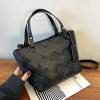 spring weave small pu leather crossbody bag with short handle for women 2022 luxury brand shoulder bags handbags kawaii totes