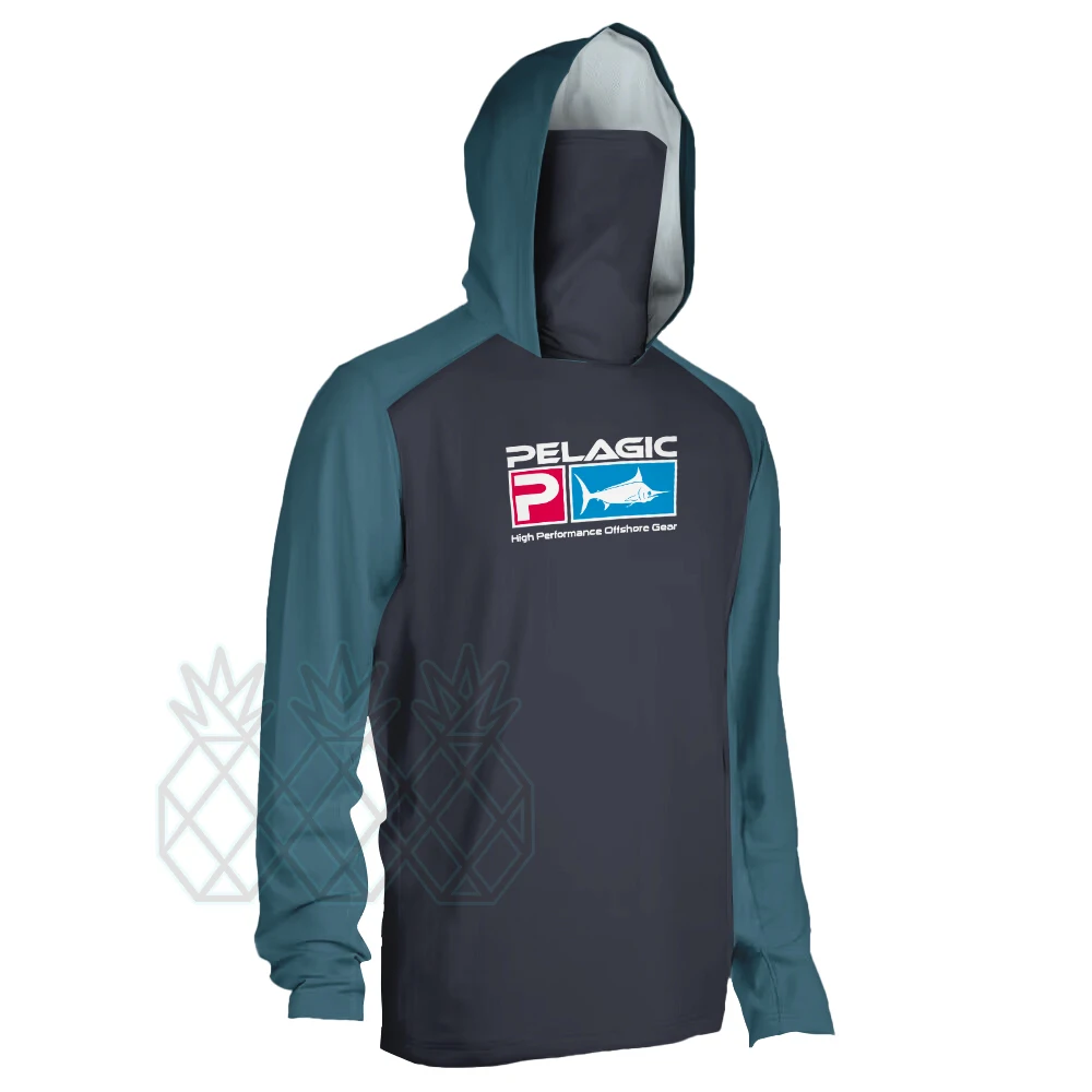

Pelagic Fishing Jersey UPF 50+ Mens Sweatshirt Fishing Shirt With Mask UV T-shirt Hooded Fish Clothing Hoodie Moisture Wicking