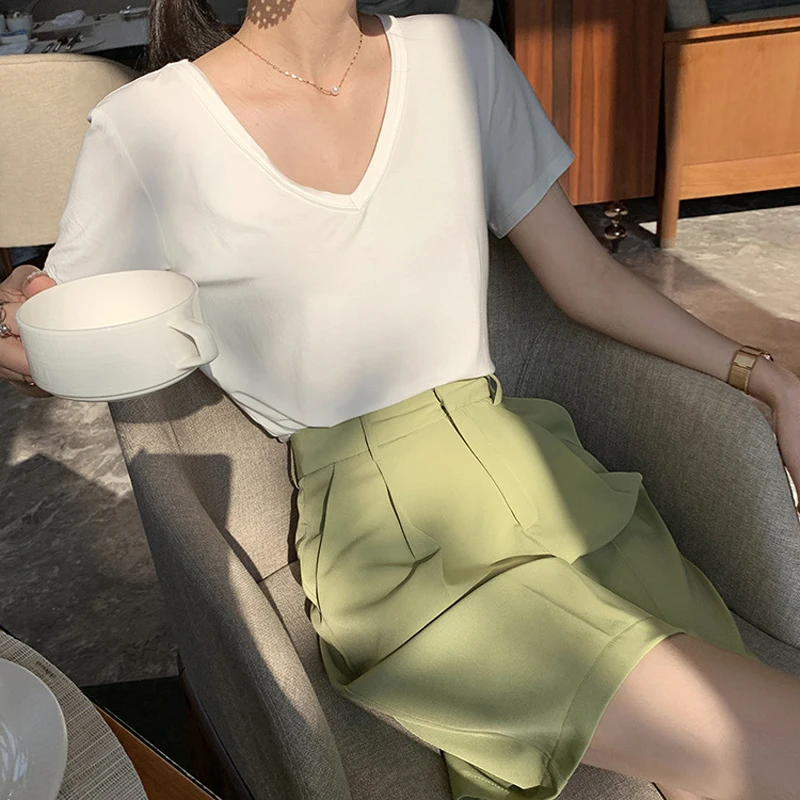 Suit Shorts Women's Clothing Solid Color Shorts Fashion Summer Student Loose Pockets High Waist Shorts Casual 2022 Woman Clothes