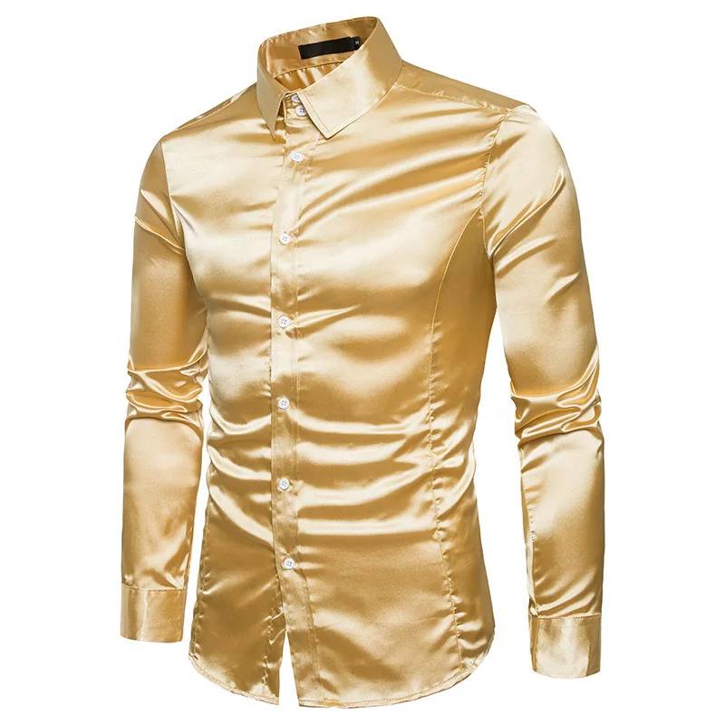Silk Satin Luxury Dress Shirt Pink Men 2022 Brand New Slim Long Sleeve Tuxedo Shirt Male Wedding Club Party Dance Prom Camisas