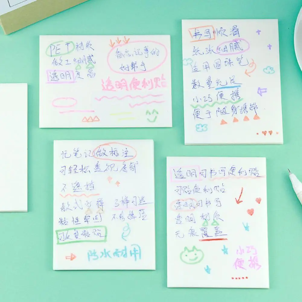 

50 Sheets Waterproof Pet Transparent Sticky Note Memo Memo Pad School Daily List Do Stationery Self-adhesive To Notepad K8c8