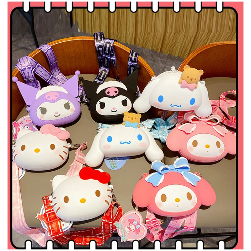 

Kawaii Sanrios Anime Series Kuromi My Melody Cinnamoroll Kitty Cartoon Messenger Bag Cute Silicone Storage Bag Gift for Girls