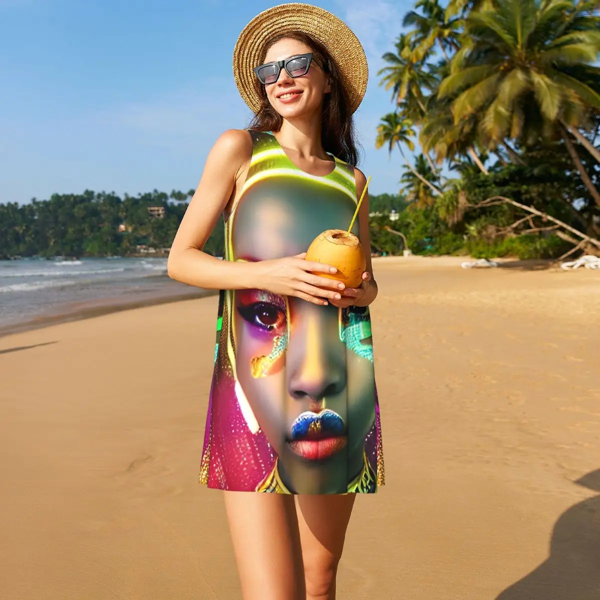 Платье Jibaro AI Art Design Dress Robots Kawaii для женщин, без рукавов, в корейском стиле, повседневное, с графическим принтом, свободного кроя, платье-жилет. (art.: 3920dcc703c29) - 3920dcc703c29