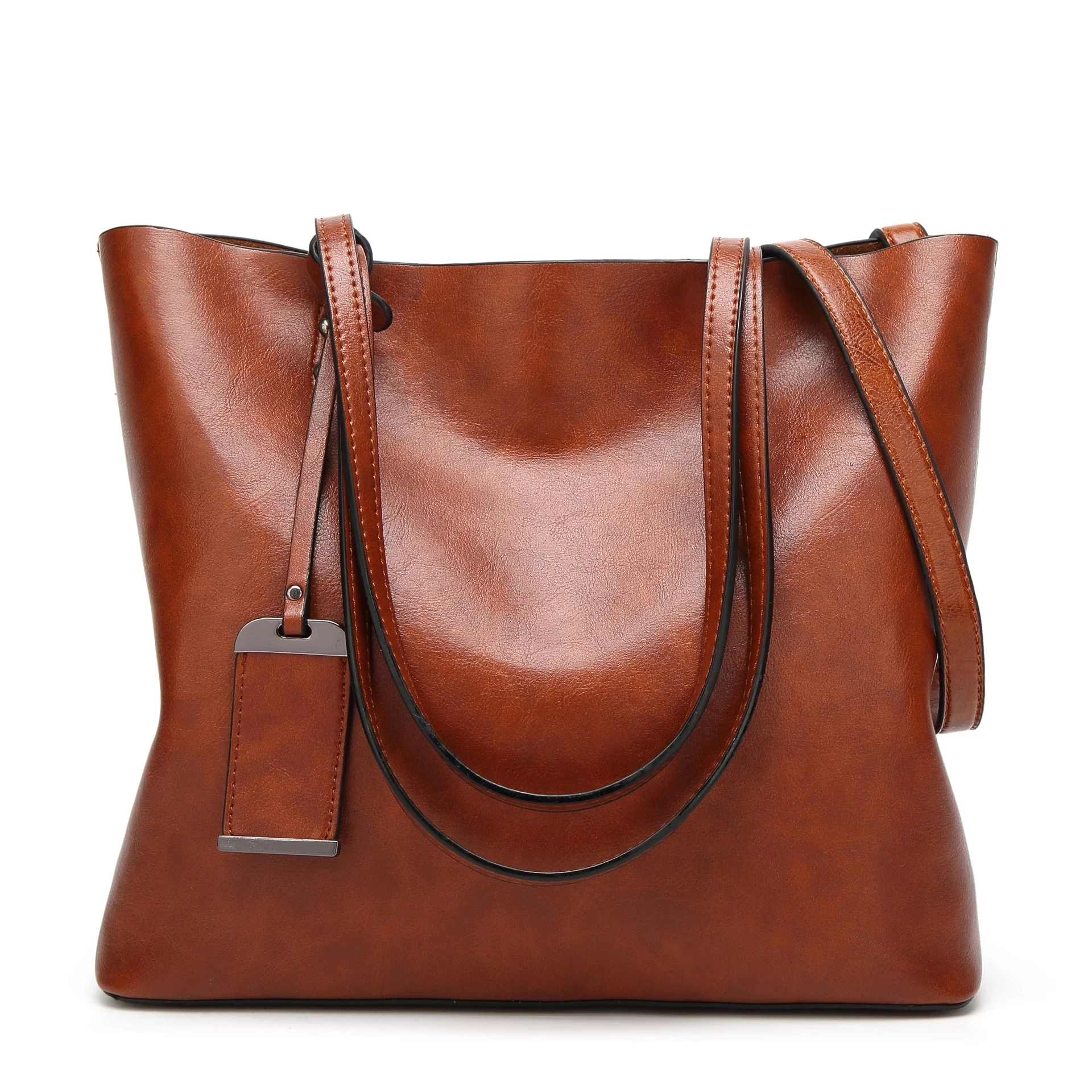 

Сумка-мешок из вощеной кожи, простая сумка с двойным ремешком, сумки на плечо для женщин, 2022 Универсальная женская сумка-тоут для покупок