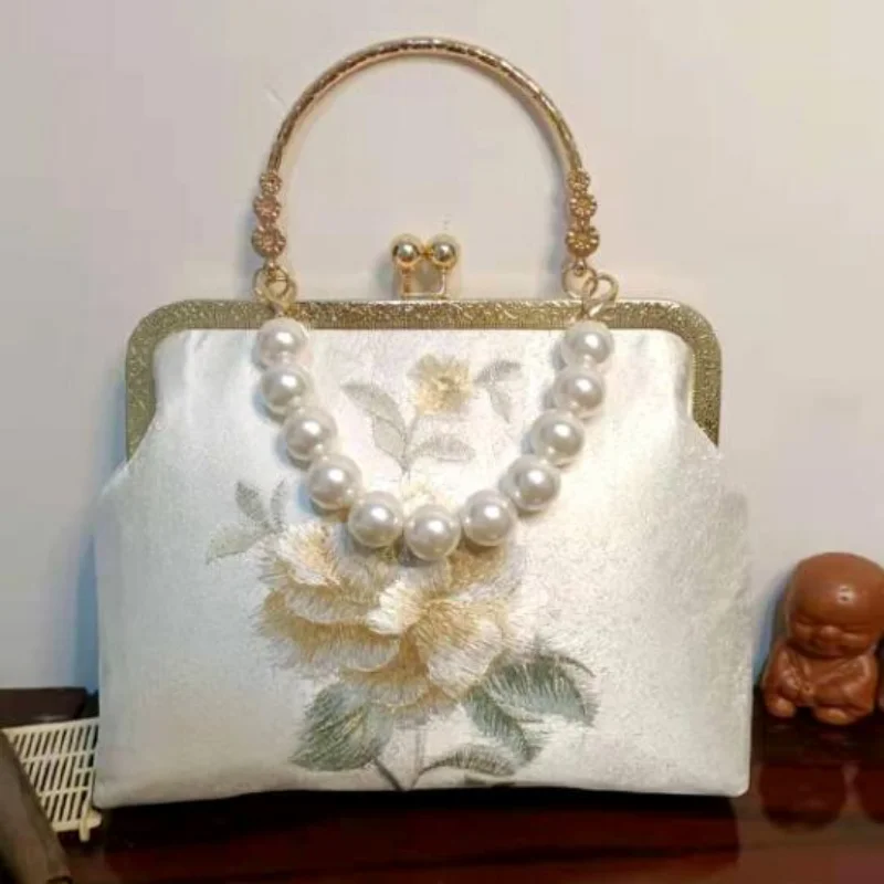 

Сумки ручной работы с вышивкой, Женский винтажный кошелек с металлическим зажимом и цветочной кисточкой, сумка через плечо с цепочкой