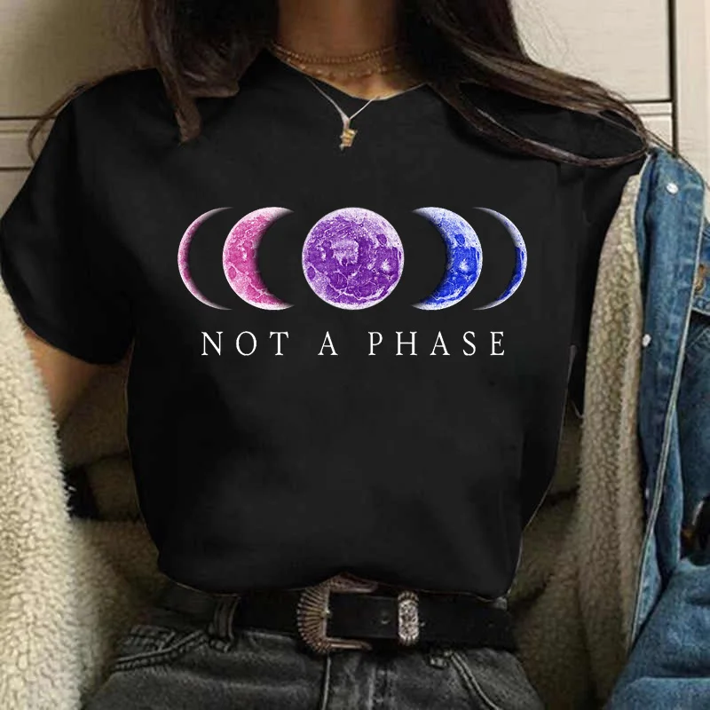 

Summer Women T Shirt Creative Not A Phase Letter Moon Print Female Tee shirt Short Sleeve Oversized Black Tshirts Ladies Tops